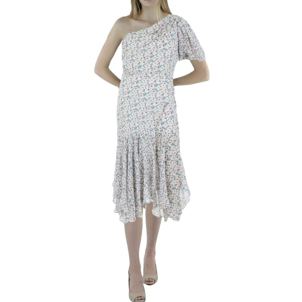 ASTR the Label One Shoulder Dress Asymmetrical Floral Print Midi Large NWOT